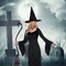 Women's Enchanting Witch Costume Velvety Full-Length Dress with Bell Sleeves Medium